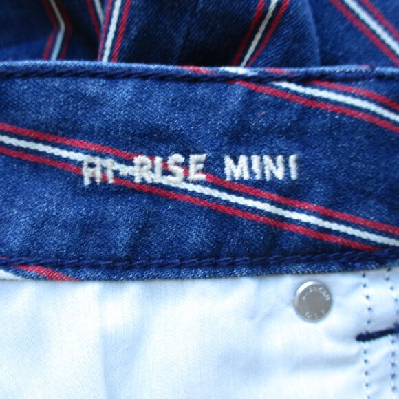 American Eagle Skirt Womens 12 Blue Red Striped Denim Jean Mini Stretch Raw Edge - Picture 7 of 13